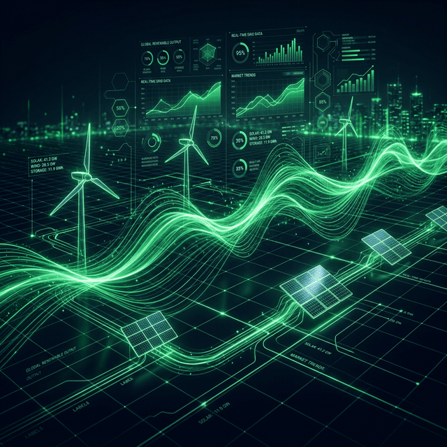 Turbinas eólicas em um campo sob céu claro representando energia renovável